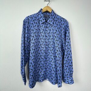 Paul Fredrick Shirt L Blue Paisley Classic Fit Long Sleeve‎ Button-Up